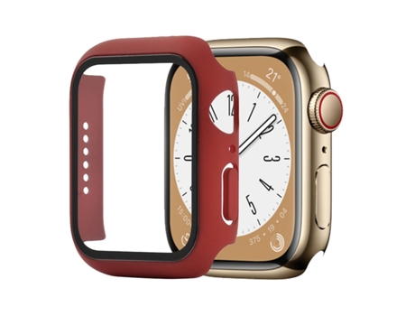 PC a prueba de golpes + funda protectora de reloj de vidrio templado para Apple Watch Series 8 y 7 de 41 mm (rojo vino)