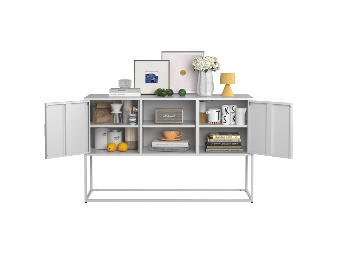 Mueble Auxiliar Metálico, Aparador Con Caja Fuerte, Robusta Construcción Metálica Con Elegante Acabado Blanco, 75 × 120 × 40 Cm