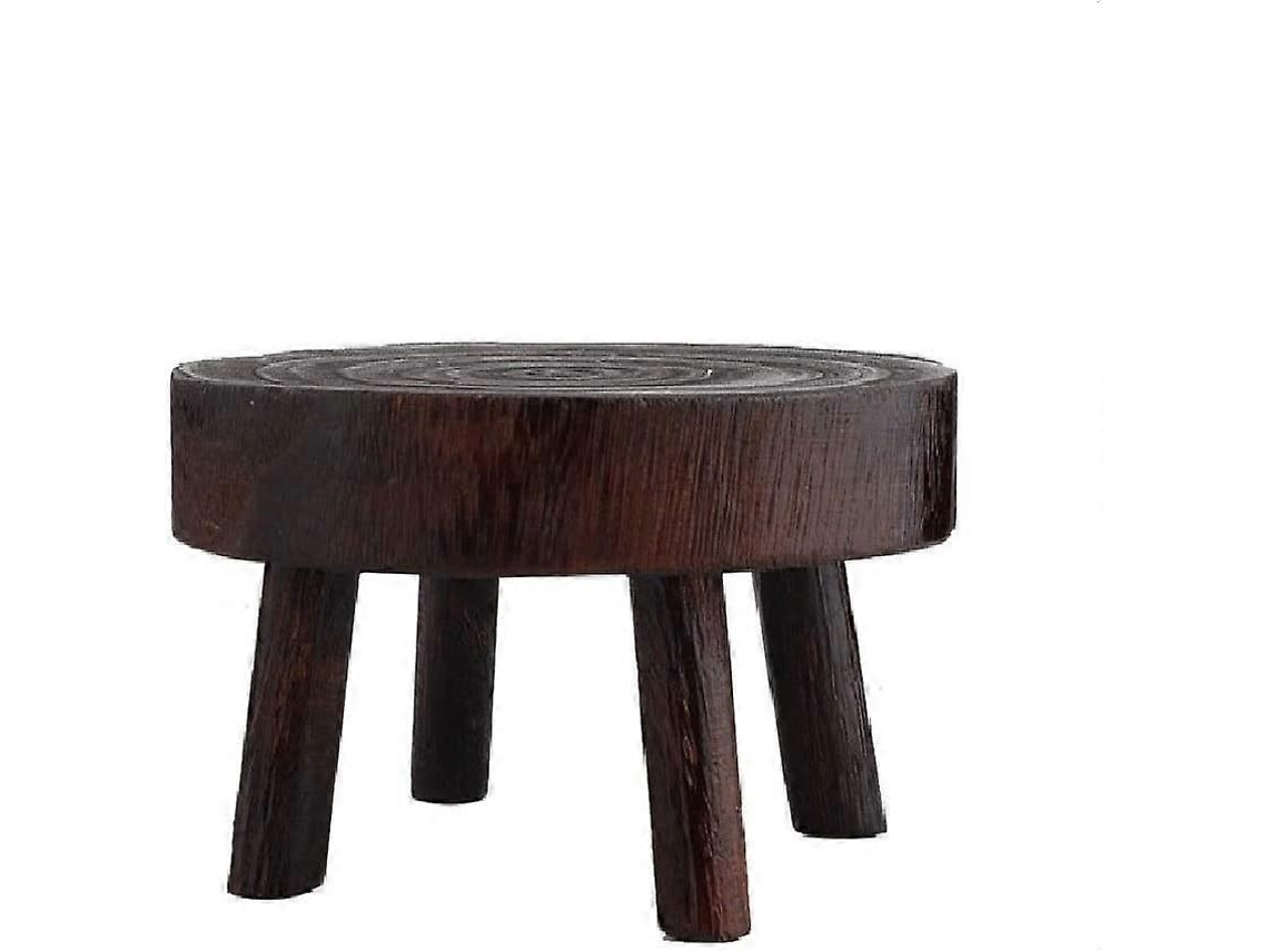 Taburete Redondo De Madera Natural Mini, Soporte Para Macetas, Taburete De Jardín, 3.5" Alto Marrón