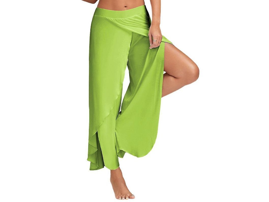 2026-pantalones Harem Palazzo De Yoga Mujer Amplios Flowy Con Slit Talla Plus Polyester 3xl Verde