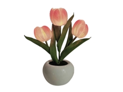 Lámpara De Mesa De Cerámica Con Forma De Tulipán, Color Rosa Pu, Funciona Con Pilas, De Energía Suave, Ideal Para Cafeterías Y Librerías.