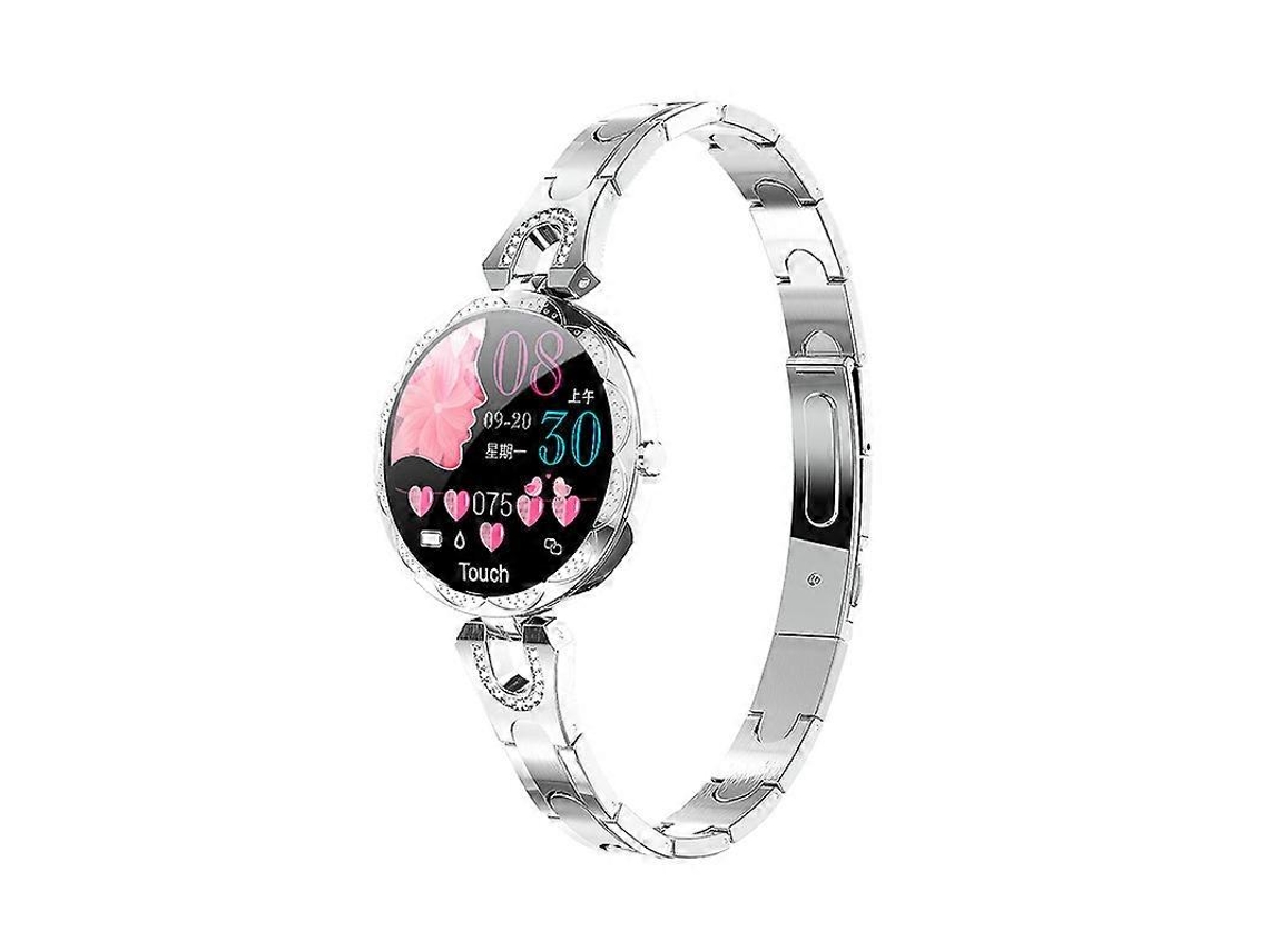 Reloj inteligente Ak15 Fashion Goddess con correa de acero plateada. Ly Ebike