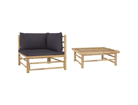 Set de muebles de jardín 2 piezas bambú y cojines gris oscuro 65 x 65 x 30 cm MAISON EXCLUSIVE