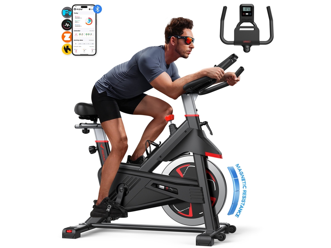 Bicicleta Estática MERACH, 16 Niveles Resistencia Magnética, Volante 6kg, Bluetooth APP, LCD, Asiento/Manillar Ajustables, 136kg, Silenciosa