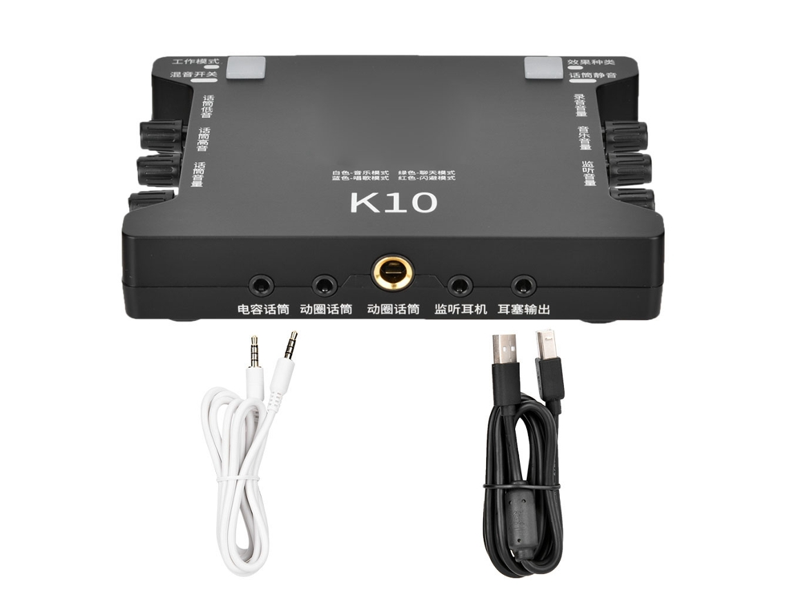Conjunto De Tarjeta De Sonido Externa Usb K10 Para Tableta Ktv, Micrófono Universal, Color Negro