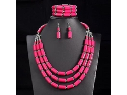 Juego De Joyería Para Mujer Con Collar Pendiente Aros Y Pulsera Acero Inoxidable Dorado Geométrico Moda Rosa Roja