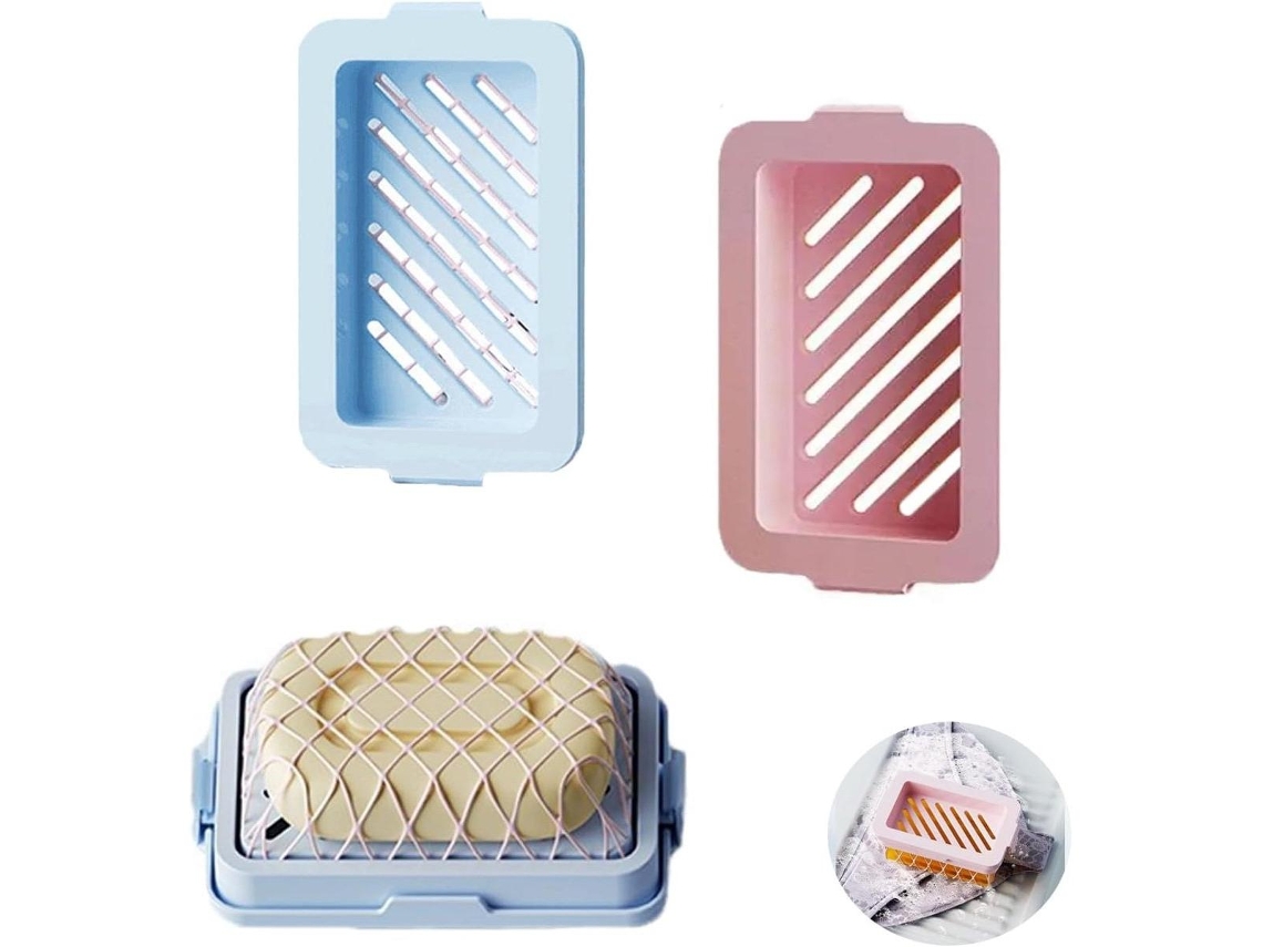 Juego de 3 jaboneras MDUG + bolsa protectora de espuma en azul y rosa