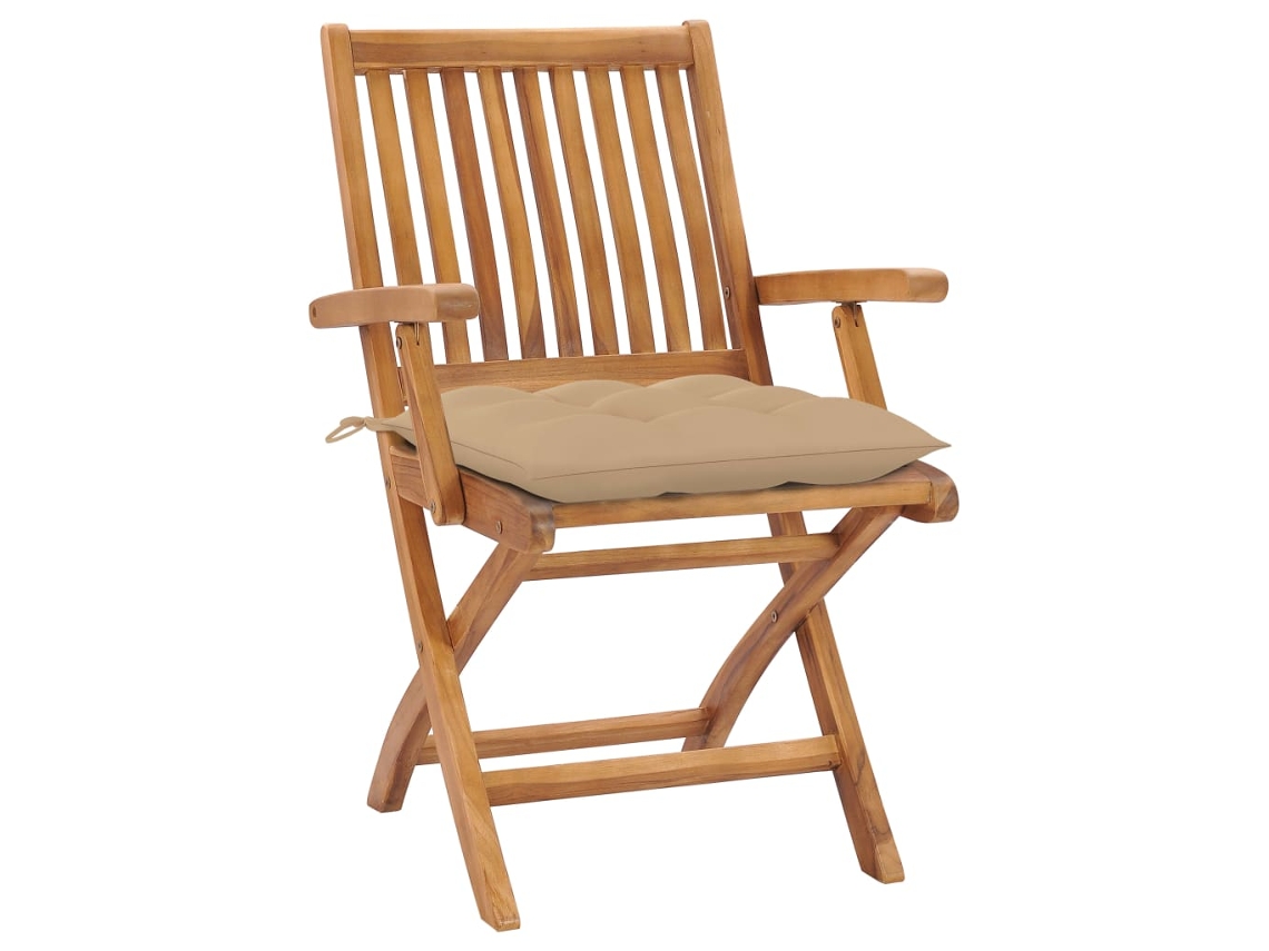 Maison Exclusive - Sillas de jardín con cojines, color beige, 2 unidades, madera maciza de teca.