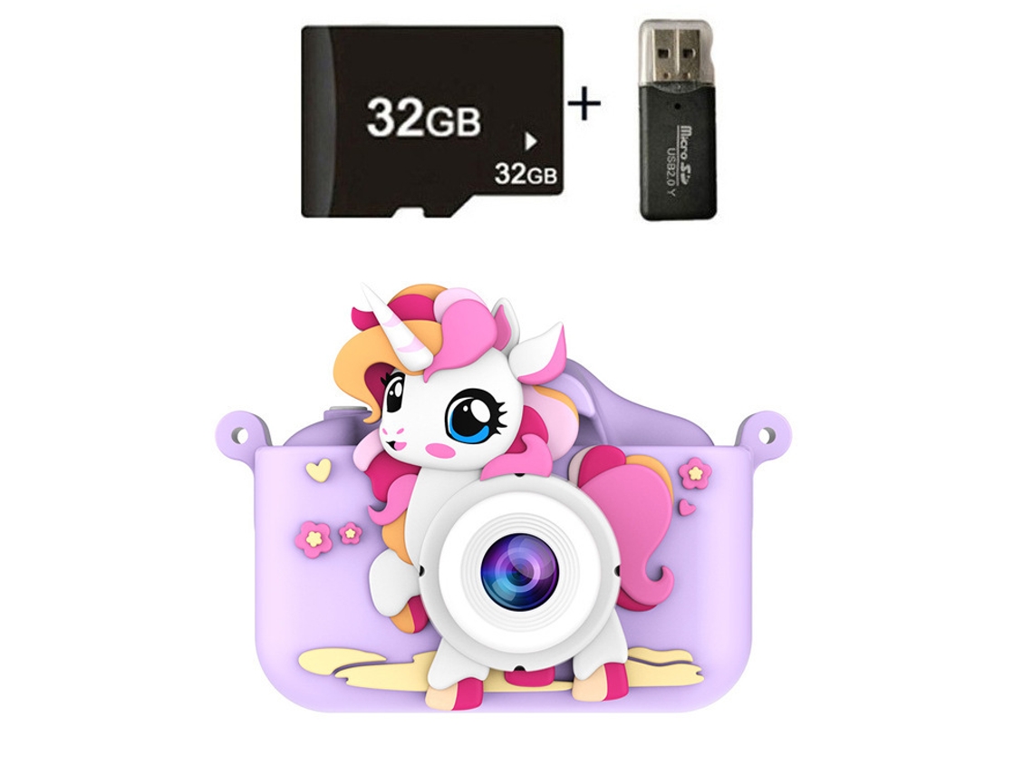 Cámara para niños Gertiz Cute Pony, cámara dual HD 1080p, 32 g, color morado