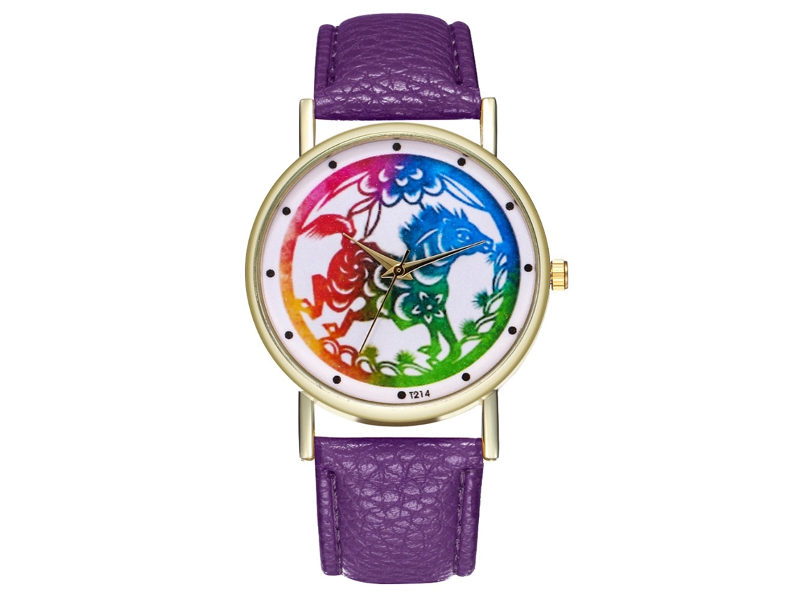 Reloj De Pulsera Analógico De Cuarzo Con Dial Redondo Moda (morado)