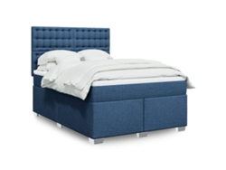 Cama Box Spring Con Colchón Tela Azul 140x200 Cm