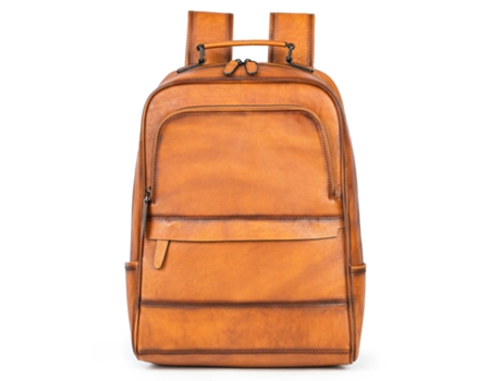 Mochila de cuero genuino para hombres Mochila para computadora portátil Bolsa de viaje de negocios grande Bolsas de hombro-Marrón claro