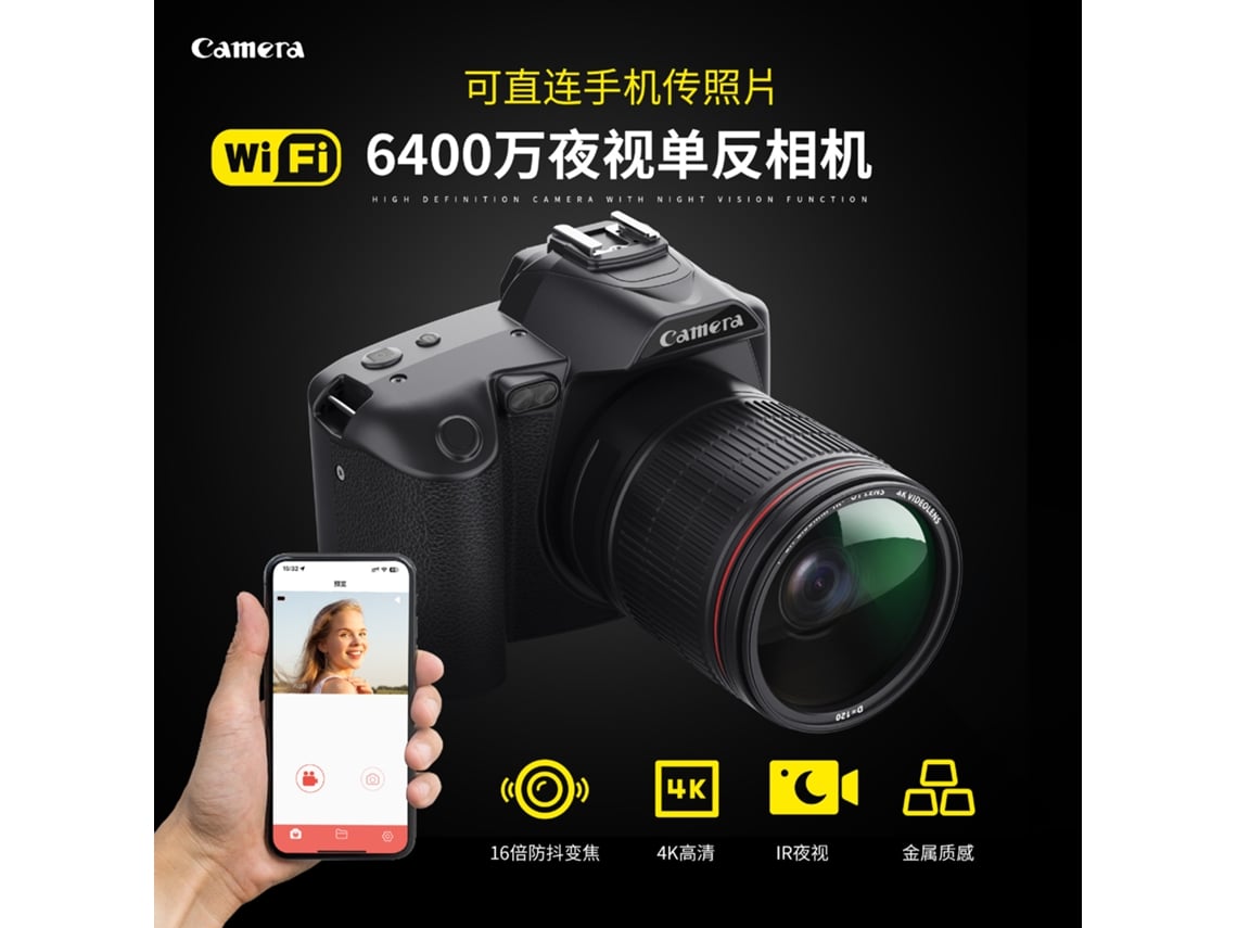 Câmera Digital Wifi 4k Hd De 64 Mp (cartão De Memória De 128 Gb)