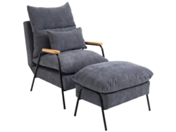 Sillón con otomana y cojines, 68 cm x 91,5 cm x 88 cm, gris.