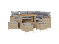 Conjunto de sofá de jardín Vidaxl de 9 piezas con cojines en mimbre beige