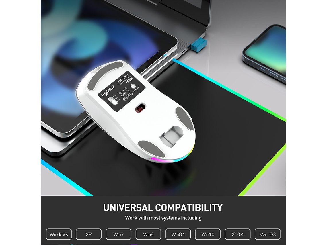 Ratón Gaming Inalámbrico Hxsj T26 2.4g Bt5.1 Recargable 4800dpi Rgb Para Pc Y Portátil