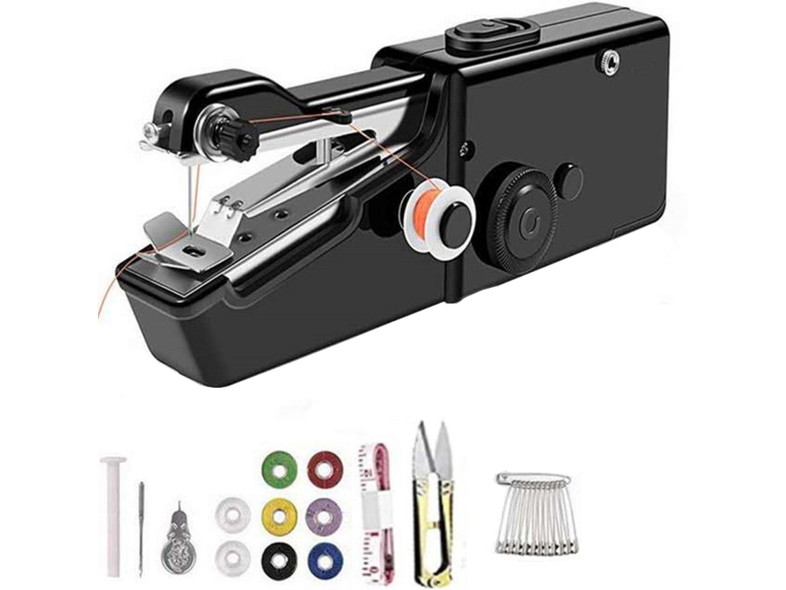 Máquina de coser portátil, mini inalámbrica, esencial para manualidades de costura rápidas en casa Ikikso (negra)