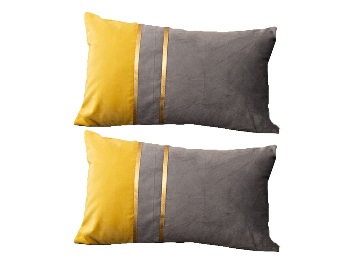 Juego De 2 Fundas De Almohada De Terciopelo Con Detalles En Cuero Dorado, 30 X 50 Cm