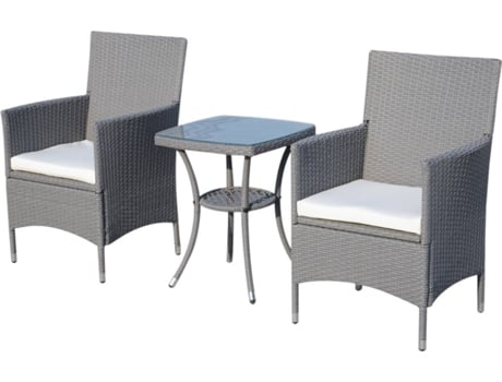 Outsunny Conjunto De muebles para formado por 1 mesa y 2 sillones cojines estructura metal gris 60x585x895 3