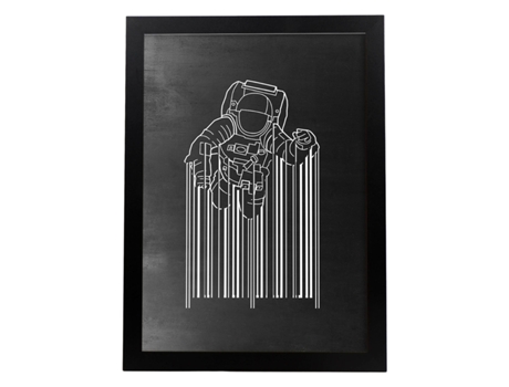 Lámina Blanco Y Negro Astronauta Codigo De Barrasen Poster Con Fondo Negro Estilo Pizarra. Papel 250 Gr Y Tintas De Alta Calidad. Sin Marco