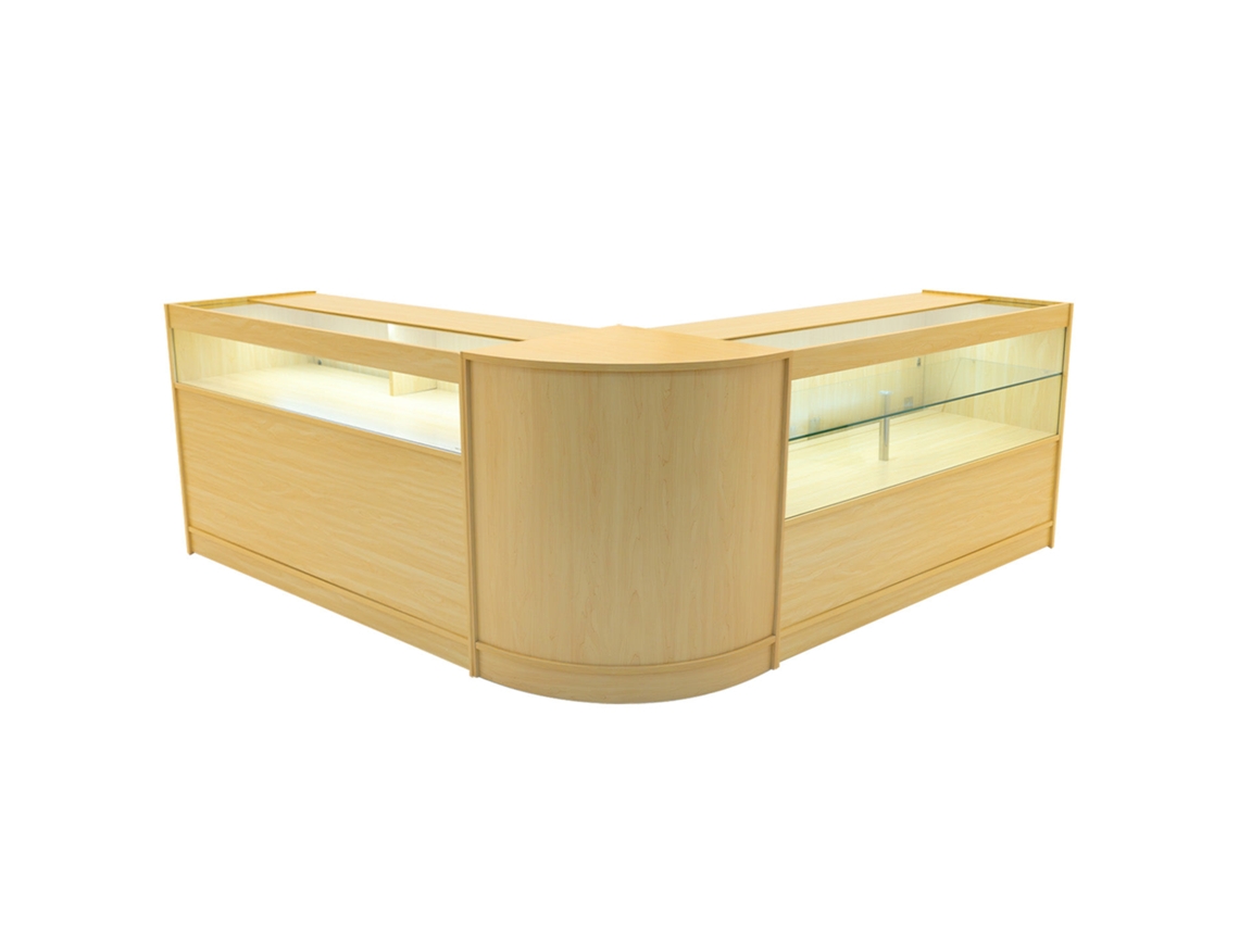 Mostrador comercial MonsterShop Adonis Maple, B1500C1500CM60, MDF y vidrio templado