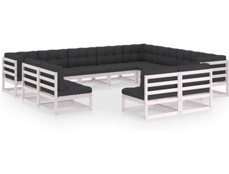Conjunto 12 de muebles de jardín VIDAXL con cojines madera pino blanco
