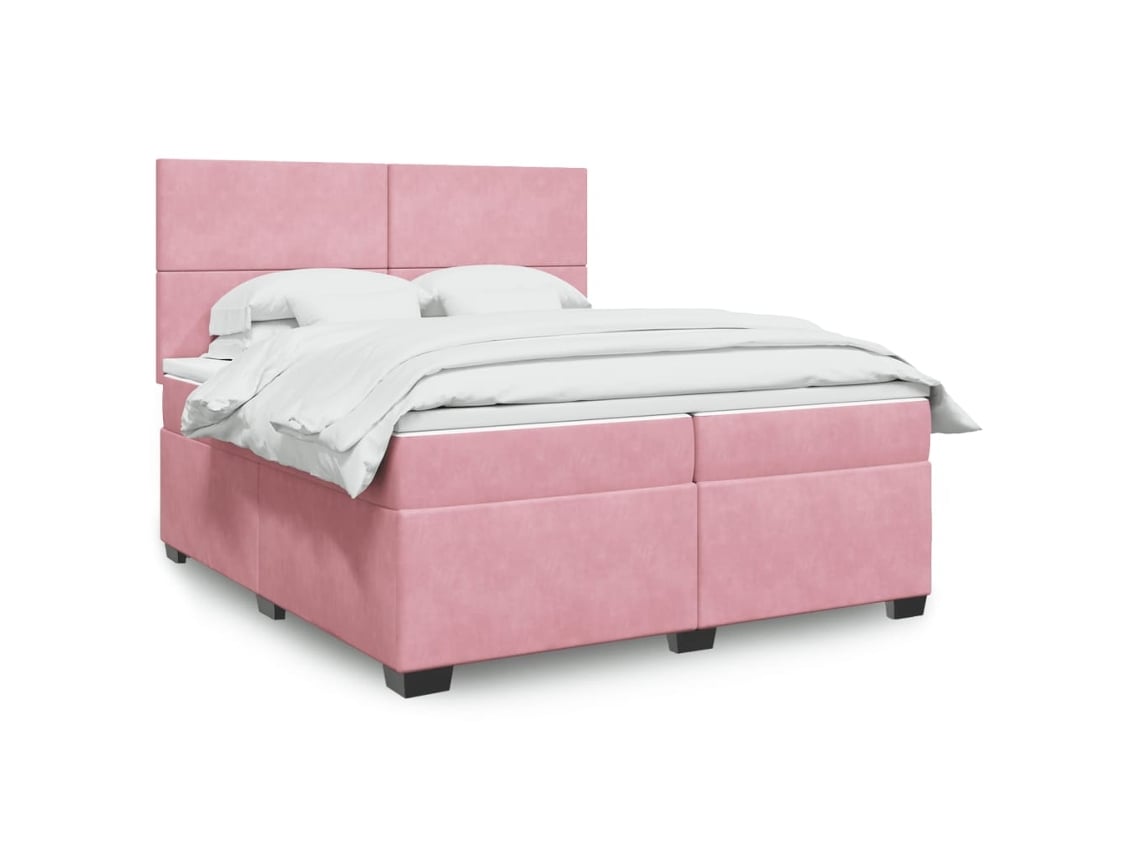 Cama Box Spring Con Colchón Terciopelo Rosa 200x200 Cm