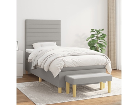 vidaXL Cama con somier y colchón 90x200 cm tela gris claro