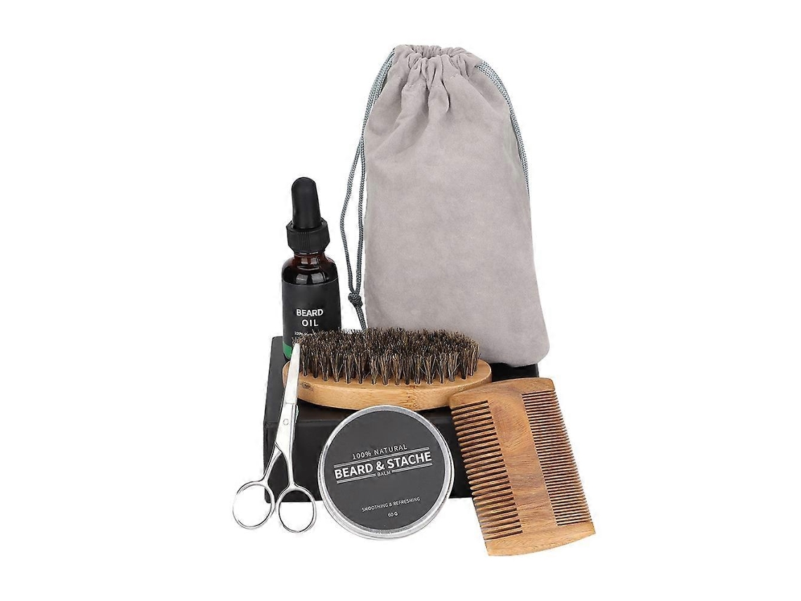 Kit para el cuidado de la barba: aceite, bálsamo, peine, tijeras, cepillo y estuche. Tienda Jinyubo