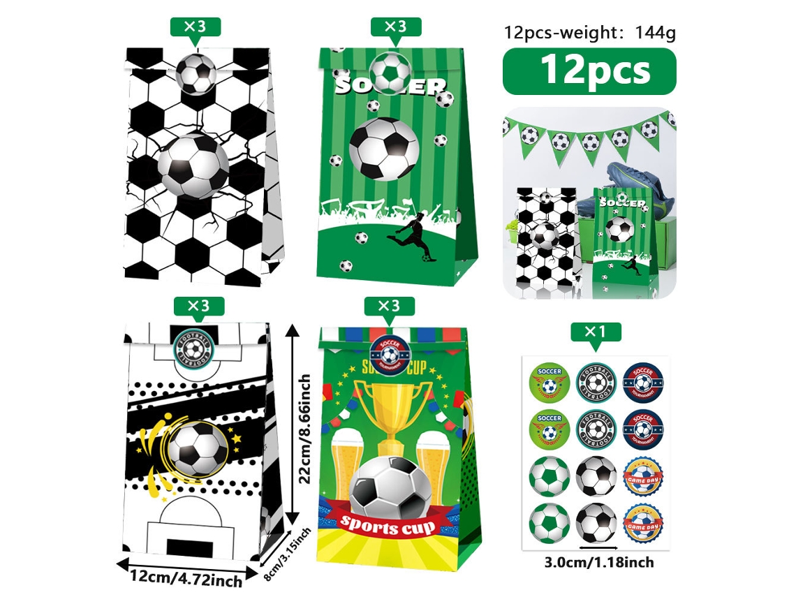 Juego De 12 Bolsas De Regalo Con Temática Del Mundial De Fútbol Y Pegatinas, Perfectas Para Decorar Fiestas De Cumpleaños Y Eventos Deportiv