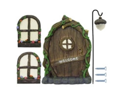Juego de miniatura decorativa de ventana/puerta de resina brillante para patio exterior.