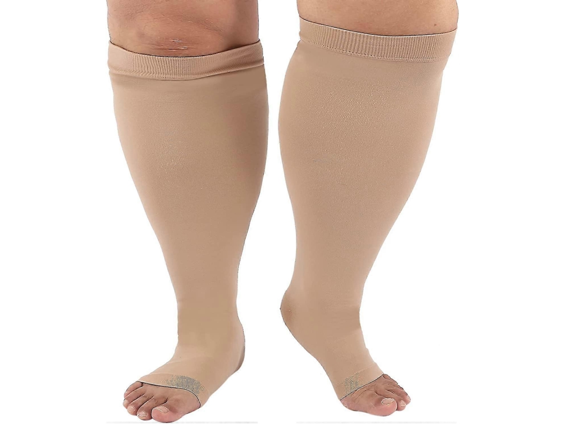 Meias de compressão Rebe de alta compressão para mulheres e homens, tamanhos grandes e plus size, alívio da fadiga e melhora da circulação, tamanho 4XL com ponta aberta.