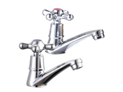 Grifo de lavabo elegante, diseño de palanca cruzada para agua caliente y fría, grifo de baño de latón macizo cromado con superficie de contacto