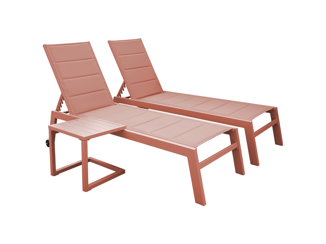 Pack De 2 Tumbonas De Textileno Terracota Barbados Y Mesa Auxiliar - Aluminio Terracota