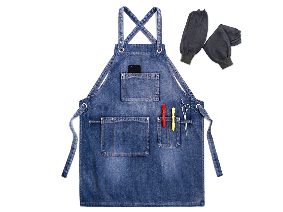 Delantal De Vaquero Ajustable Con Bolsillos Para Mujer Y Hombre - Estilo Desgastado | Talla S A Xxl