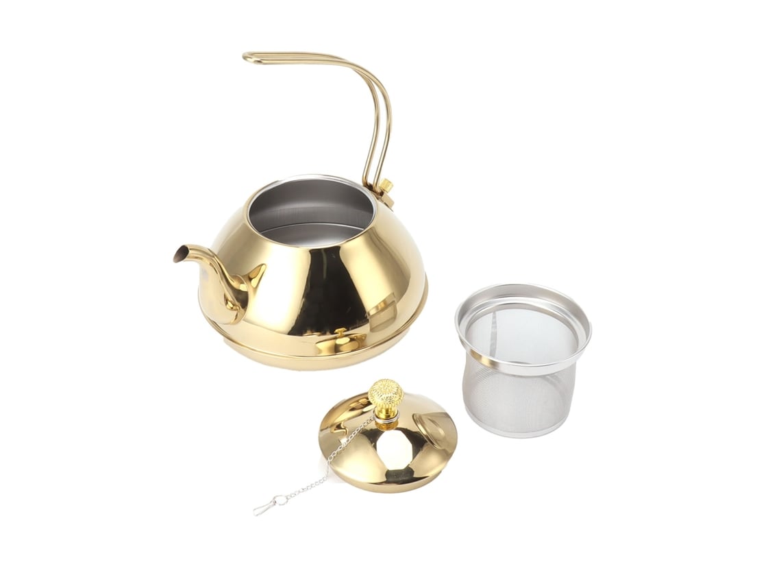 Hervidor de acero inoxidable con filtro, gran capacidad, para casa y camping, 1,5 l, dorado