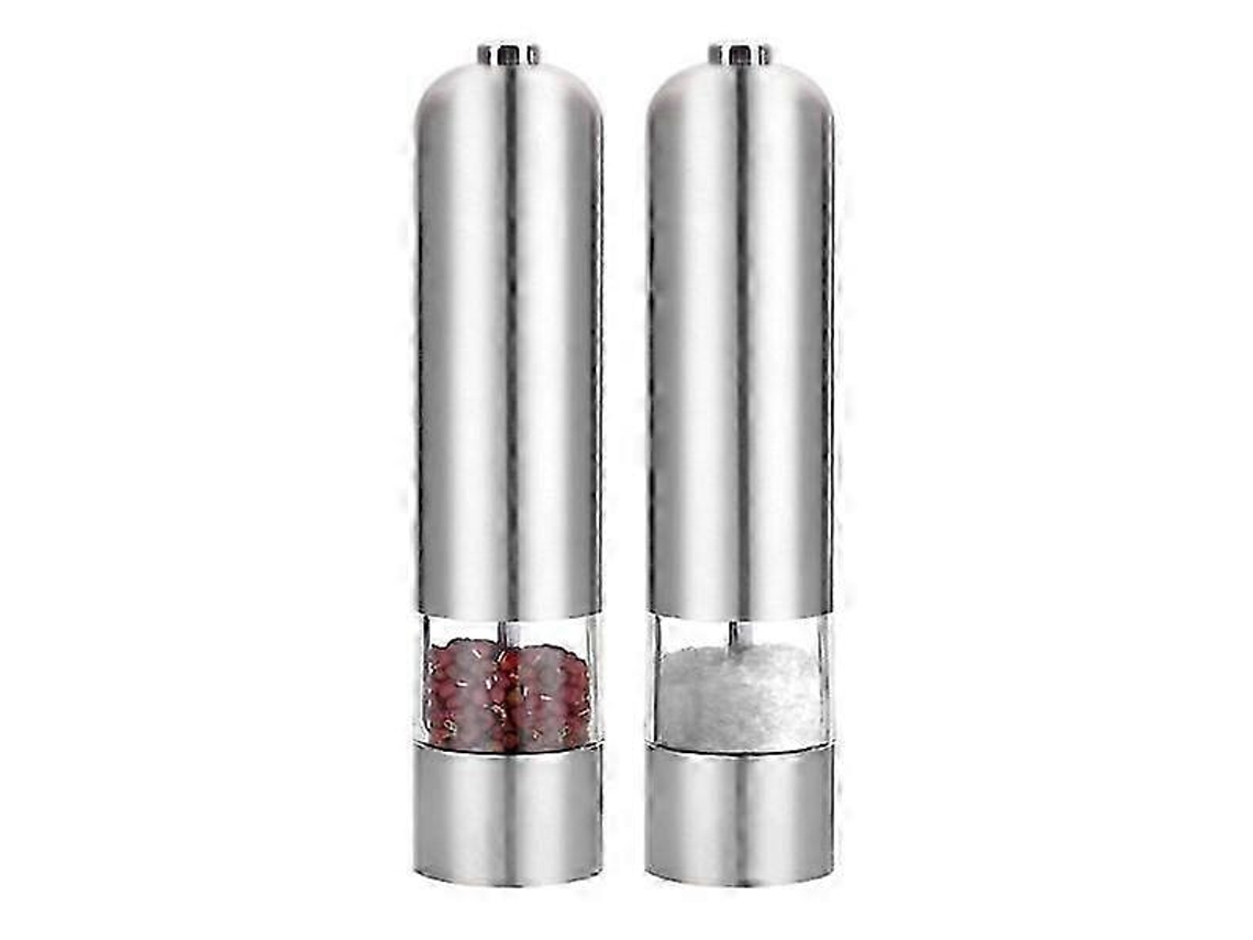 Juego de 2 molinillos eléctricos de sal y pimienta en acero inoxidable plateado. Rosewell