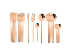 Juego de cubiertos de acero inoxidable de 24 piezas, que incluye cuchillo, cuchara y tenedor. MDUG (rosa)