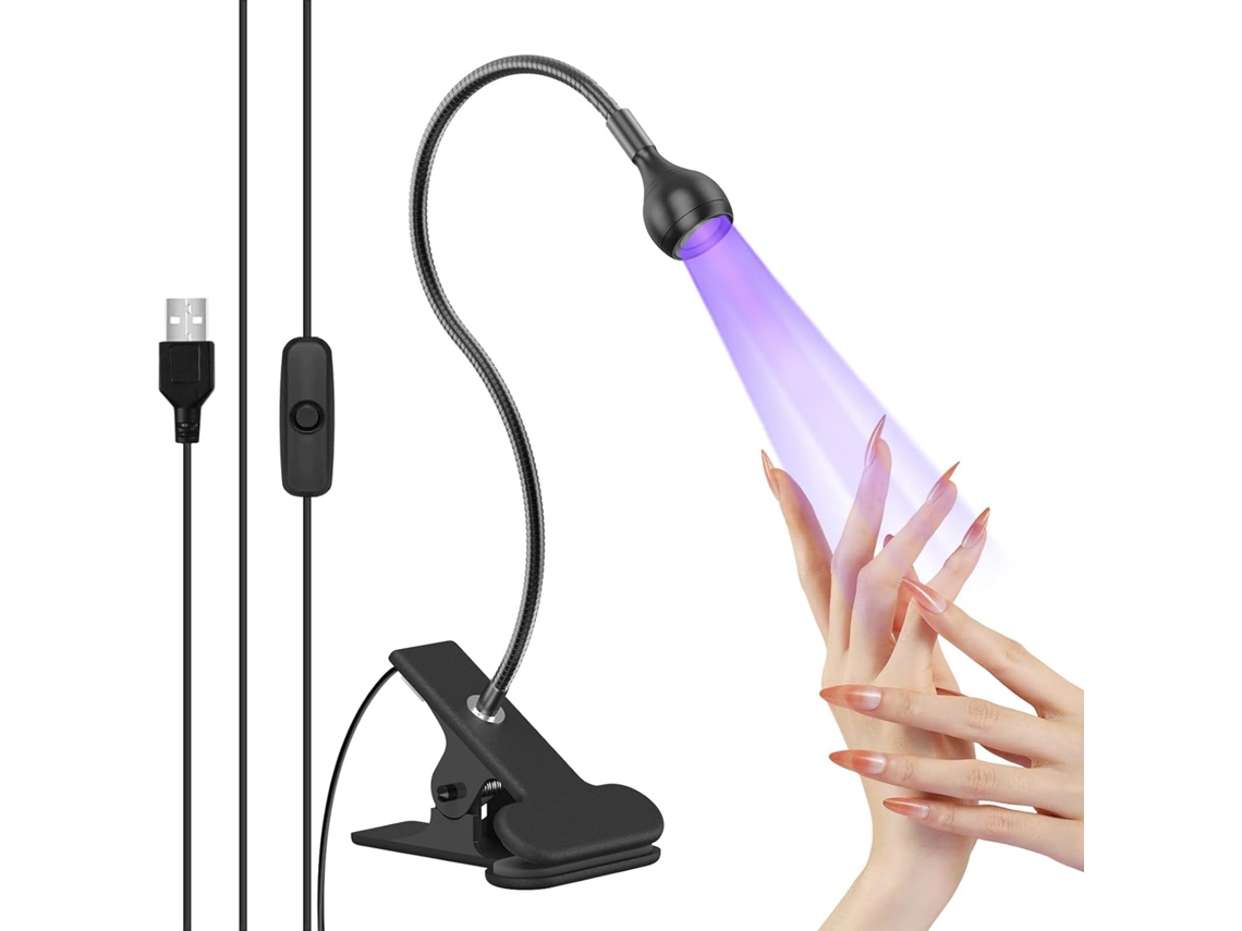 Lámpara De Pegamento Uv De 3w, Usb Con Clip E Interruptor, Color Plata.
