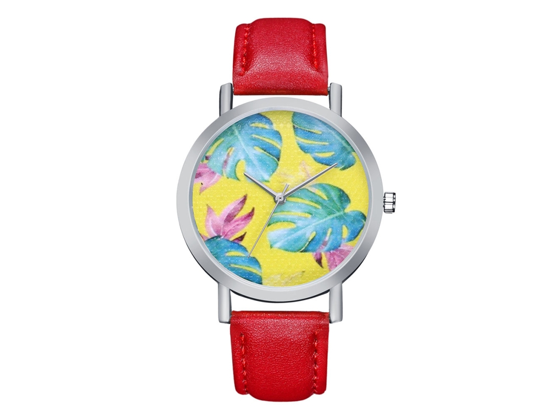Reloj De Cuarzo Analógico Casual Simple De Mujer Con Correa Pu Regalo Rojo