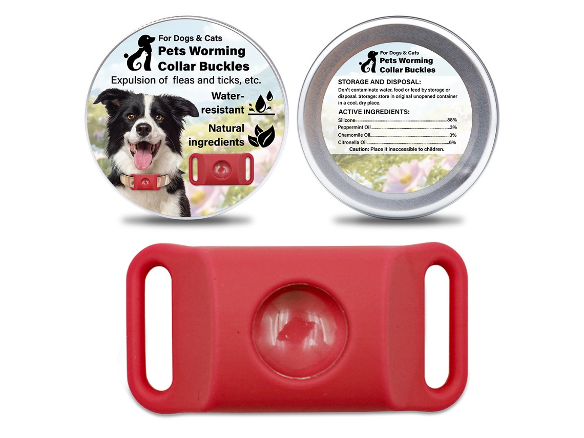 Hebilla roja repelente de pulgas para perros y gatos - Impermeable, ingredientes naturales UIMBER
