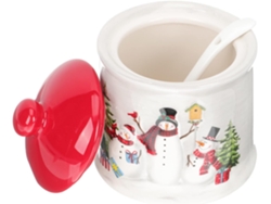 Azucarero Navideño De Cerámica Con Tapa Y Cuchara – Forma De Tarro Para Galletas