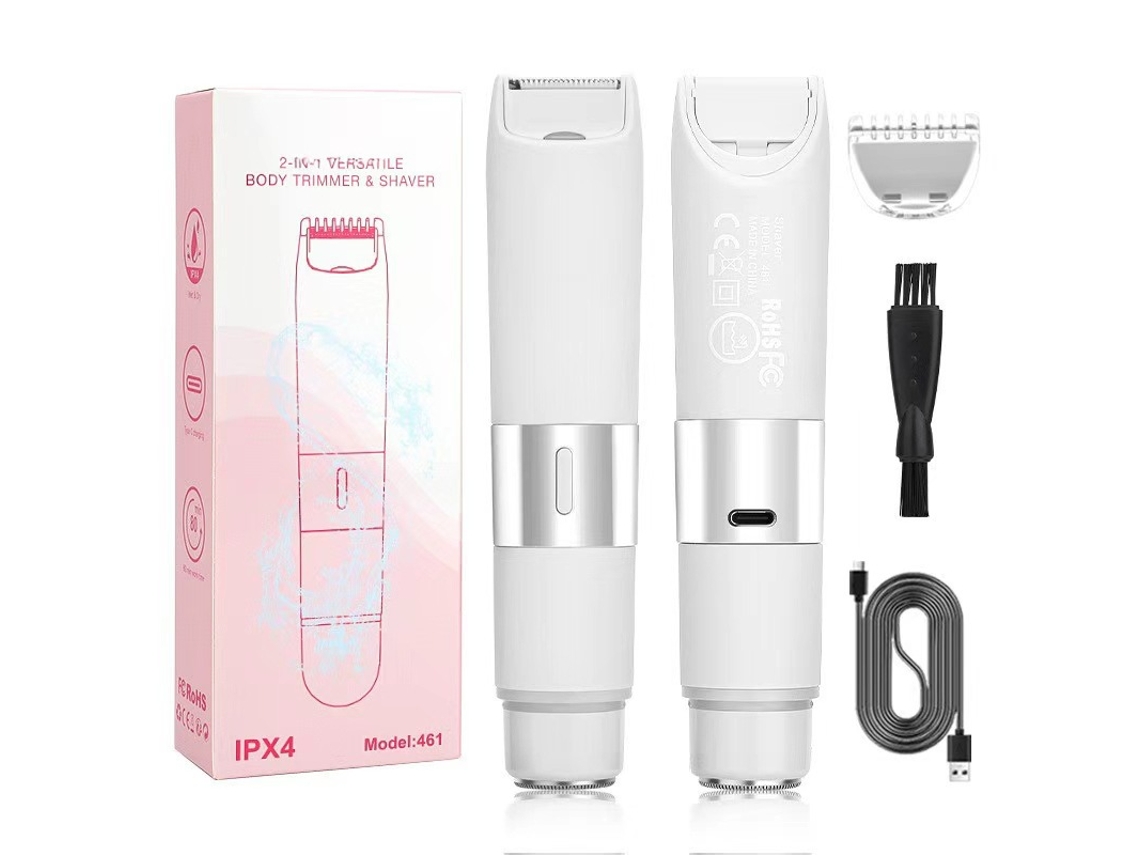 Aparador De Cabelo 2 Em 1 - Branco, Resistente À Água Ipx4, Carregamento Usb-c, Para O Corpo E Áreas Sensíveis