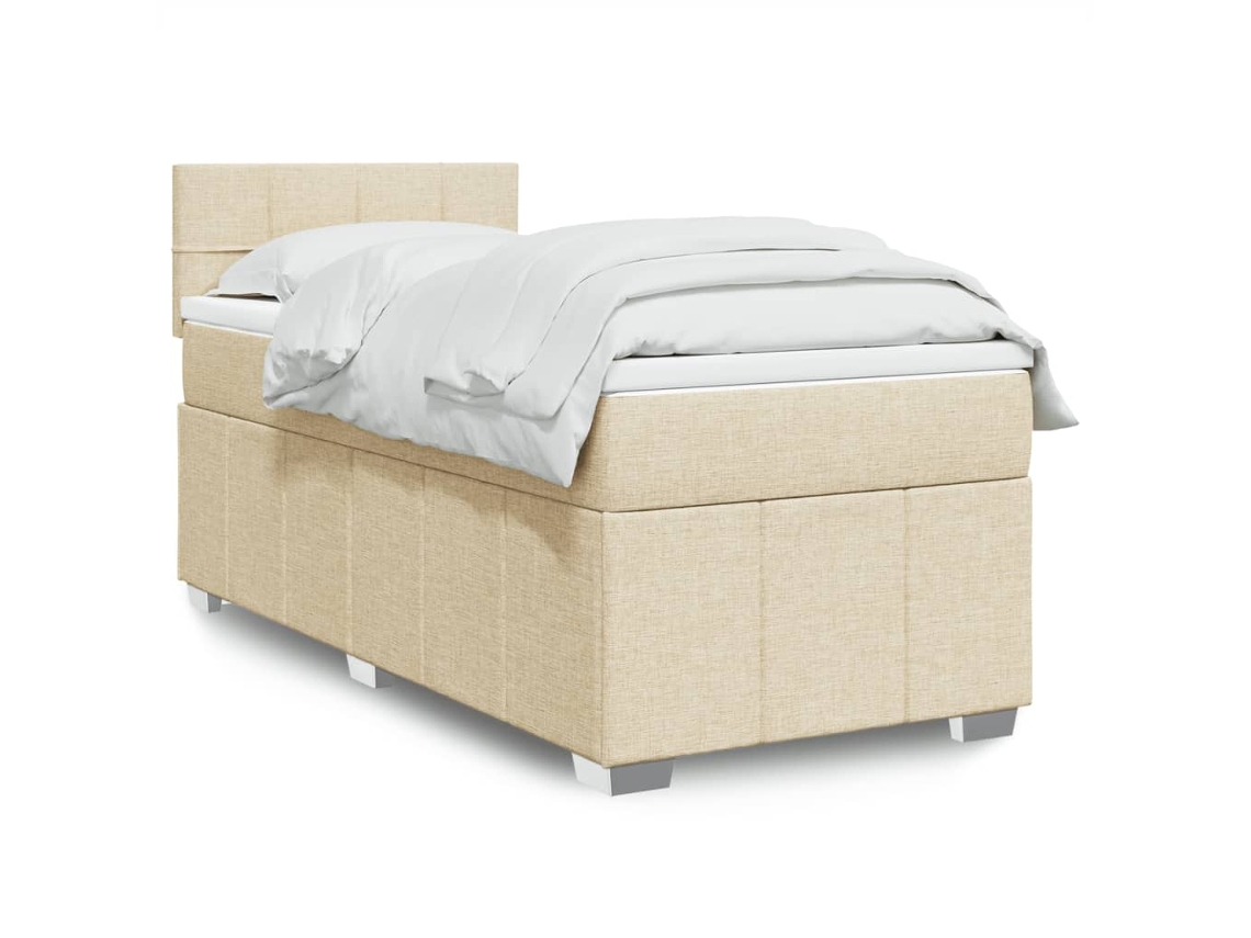 Cama Box Spring Con Colchón Tela Color Crema 80x200 Cm