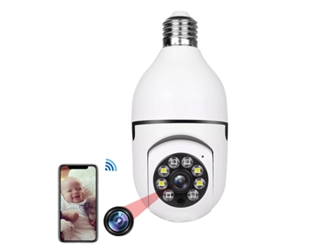 A6 E27 Bombilla Cámara de vigilancia Visión nocturna Smart Hd 4x Zoom digital Video Monitor de seguridad interior Blanco