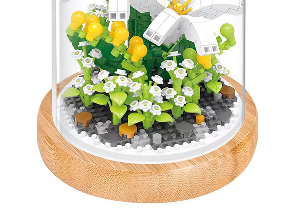 Ramo De Lirios En Miniatura Con Bloques De Construcción Diy Y Decoración Con Cubierta Protectora.