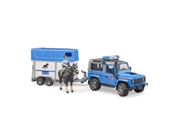 Vehículo BRUDER Land Rover Defender Policía con atrelado + Caballo + Policía