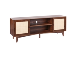 Soporte de TV VEVOR Rattan para TV Boho de 75 Pulgadas con Enchufe Incorporado en Nogal