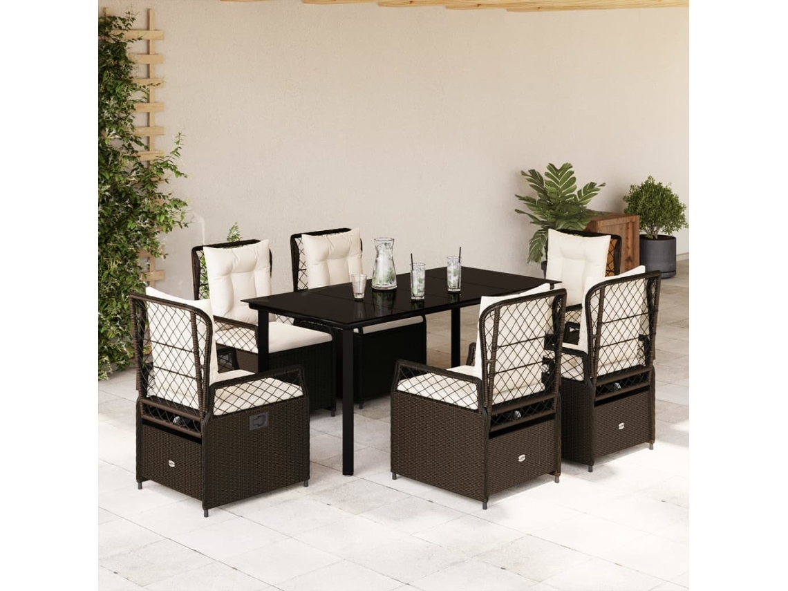 Juego de comedor de jardín de 7 piezas con cojines de mimbre marrón DKD Home Decor