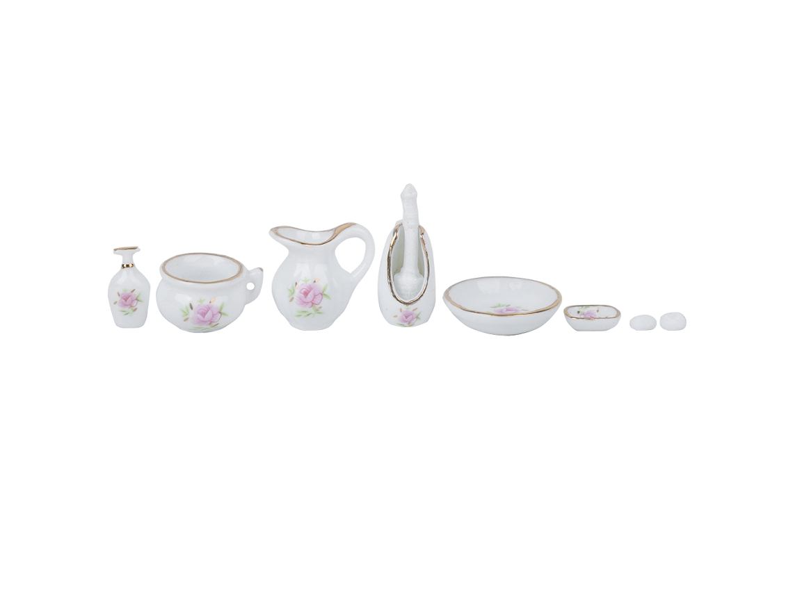 Ats-8 Piezas Accesorios De Muebles Miniatura Diy Para Casa De Muñecas 1:12 Porcelana Baño Rosa